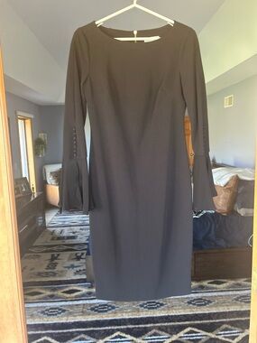 Calvin Klein Black Long-Sleeve Midi Dress with Fluted Cuffs